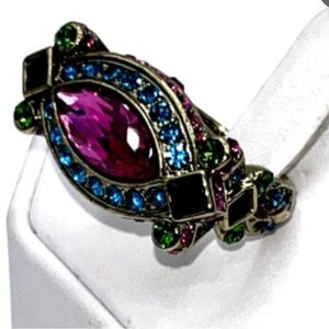 Heidi Daus Divinely Deco crystal multi-color cocktail ring Sz 10 NIB pink/blue